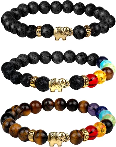 ONESING 2-12 Pcs Chakra Bracelets for Women Lava Rock 7 Chakras Crystals and Healing Stones Bracelets 8mm Crystal Bracelets Yoga Beaded Bracelets