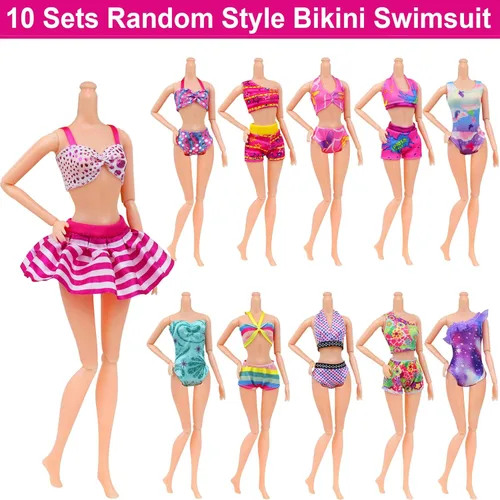 Vista 2 de Ecore Fun 35 piezas de ropa de muñeca, traje de baño de playa, incluye 10 trajes de baño de bikini, 2 anillos de natación, 4 gafas de moda, 10 pares