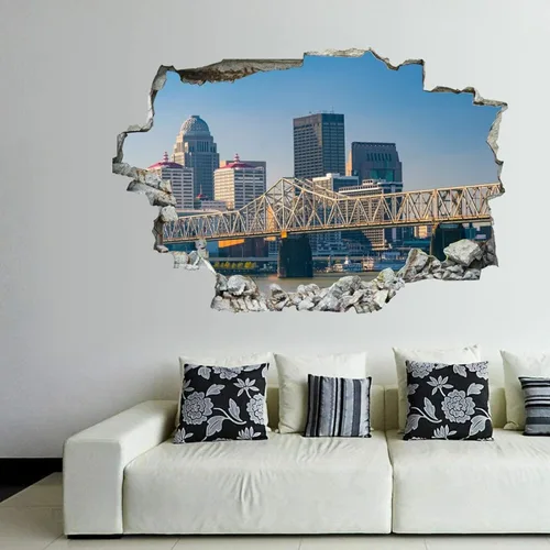 Vista 40 de Calcomanías de pared rotas 3D Memphis Tennessee TN Downtown Drone Skyline de 36 x 24 pulgadas, vinilo de pared extraíble, despegar y pegar