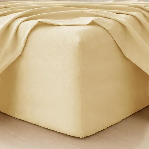 Vista 32 de MooMee Sábana bajera ajustable de solo 100% algodón lavado con textura parecida al lino, transpirable, duradera, suave, cómoda, bolsillo profundo