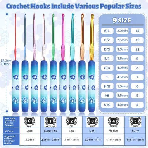 Vista 5 de Coopay Ganchos de ganchillo cálidos de agarre cómodo, mango de margarita verde para principiantes, juego de ganchos de ganchillo de eje de aluminio