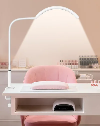 Vista 11 de Lámpara de escritorio LED profesional de media luna para técnicos y artistas de uñas, lámpara de mesa flexible de cuello de cisne con abrazadera, 5