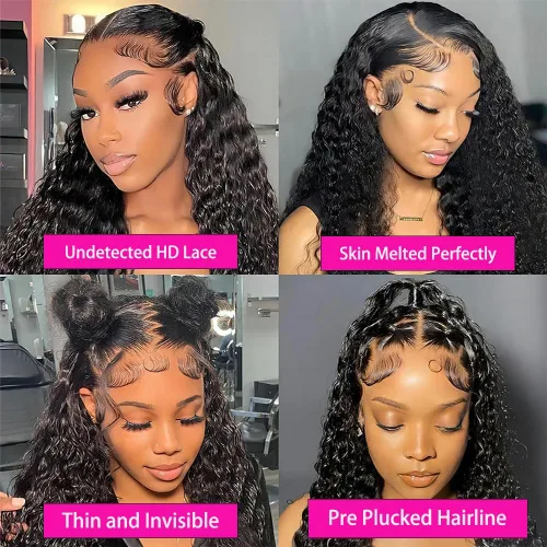 Vista 5 de Pelucas de cabello humano rizado HD con encaje frontal de 18 pulgadas, 13 x 6 pulgadas, cabello humano prearrancado, 100% cabello humano real, sin