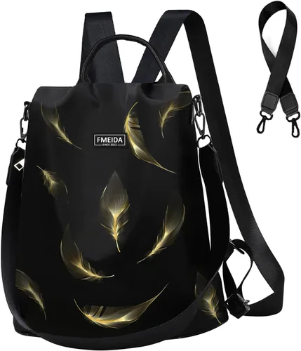 Mochila para mujer, antirrobo, bolsa de viaje convertible a la moda, bolsa de hombro casual, mochila impermeable para senderismo, Pluma negra