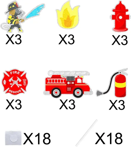 Vista 3 de Juego de 18 adornos para magdalenas de bomberos, camión de bomberos, extintor de incendios, boca de incendios, temática de bomberos, baby shower
