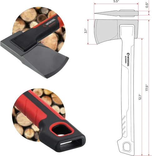 Vista 3 de INTERTOOL Hacha larga para acampar con hacha para cortar madera y leñar, herramienta de hacha de 18 pulgadas para dividir leña y supervivencia al
