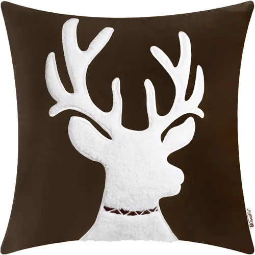 Vista 23 de BRAWARM Christmas Pillow Cover 18 X 18 Inches, Black Reindeer Embroidered Pillow Cover, Soft Velvet Decorative Throw Pillow for Couch Bed Sofa