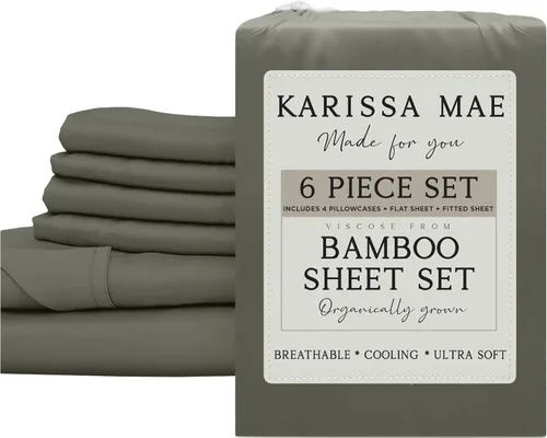 Vista 87 de KARISSA MAE Juego de sábanas de viscosa de bambú de lujo, 100% certificado FSC, refrescante, lujosamente suave, bolsillos profundos de 18 pulgadas