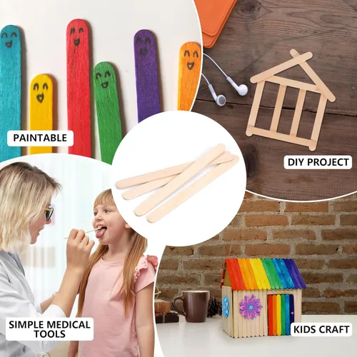 Vista 4 de 1200 palitos de madera para manualidades, palitos de helado de madera natural de 4.5 pulgadas de largo para manualidades de bricolaje de madera