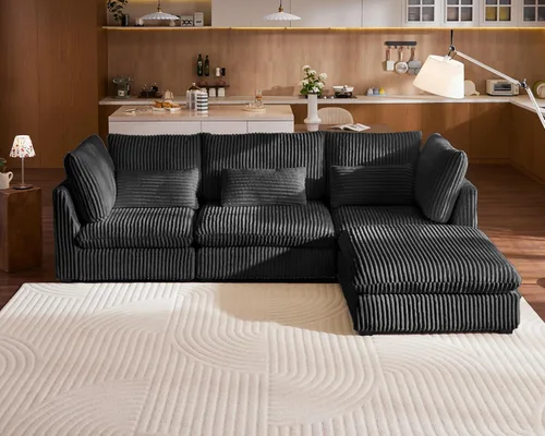 Vista 19 de Sofá modular de felpilla de 77 pulgadas, sofá modular de nube lavable con otomana, sofás seccionales de 3 plazas para sala de estar, cubierta