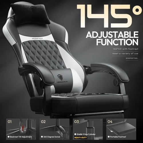 Vista 47 de Dowinx Silla de juegos con cojín de resorte de bolsillo, silla ergonómica para computadora con masaje lumbar y reposapiés para adultos, silla