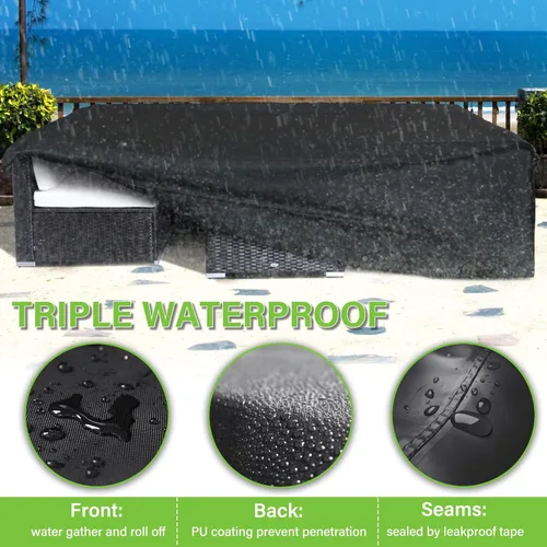 Vista 3 de Fundas impermeables para muebles de patio, resistentes 600D, fundas para muebles de exterior para sofá seccional exterior, resistente al desgarro