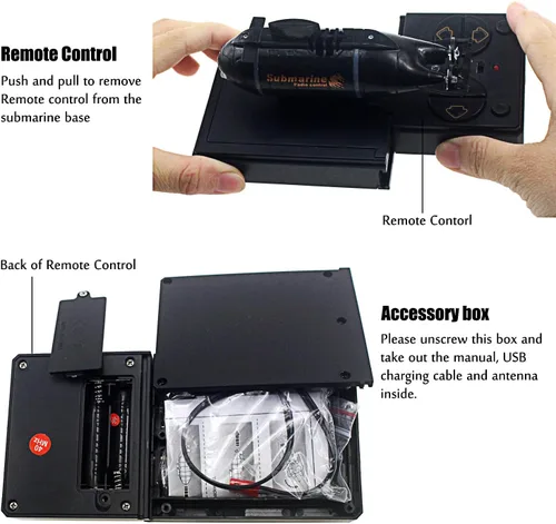 Vista 7 de Tipmant Mini control remoto nuclear submarino juguete RC barco eléctrico agua niños regalos de cumpleaños (negro)