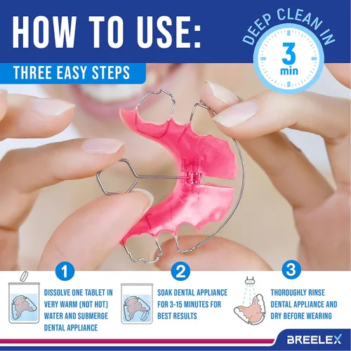 Vista 5 de Breelex Tabletas de limpieza de dentaduras postizas – 120 unidades, paquete de 1 – 4 meses de suministro y cuidado de la dentadura – Tabletas