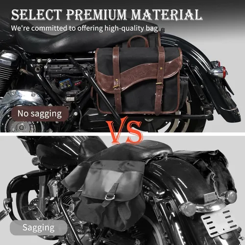 Vista 3 de NICECNC Bolsas de sillín para motocicleta, alforjas vintage de lona encerada en aceite, bolsas laterales de gran capacidad compatibles con Harley