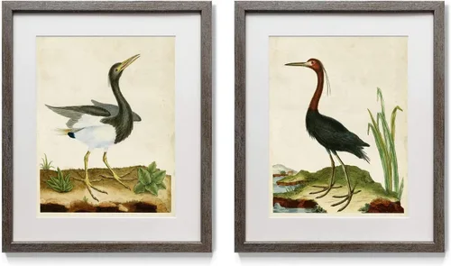Vista 12 de Arte abstracto de pared de animales, marco rústico de plata envejecida, juego de decoración de pared de 2 piezas: flamenco, pavo real, alce