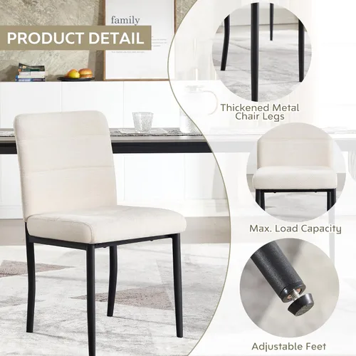 Vista 6 de Silla de comedor moderna tapizada de tela sin brazos con patas de metal, pies ajustables para comedor y cocina