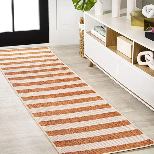 Vista 13 de Eyely BMS203E-28 Santa Monica Negril - Alfombra de pasillo de dos tonos de rayas anchas para interiores y exteriores, moderna, costera; rústica