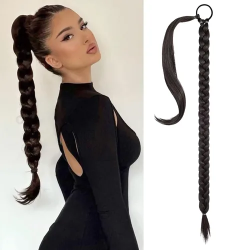 Vista 78 de SEIKEA Extensión de cola de caballo de trenza larga mejorada con lazo elástico, lacio, elegante extensiones de cabello trenzado envolvente