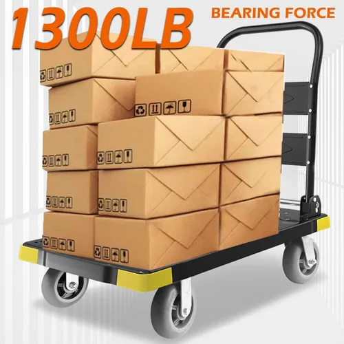 Vista 3 de Carretilla plegable con plataforma de empuje de 1300LBS, carretilla portátil resistente para mudanzas con ruedas giratorias de 360 grados de 6