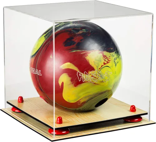 Vista 33 de Better Display Cases Acrylic Bowling Ball Display Case with Mirror Case, Yellow Risers and Clear Base (B33/A028)