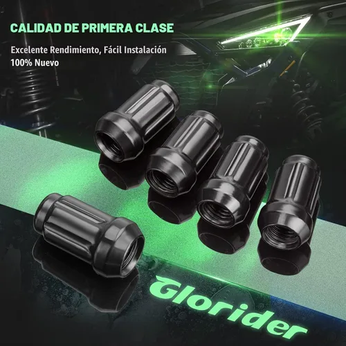Vista 6 de Tuercas estriadas ATV M12x1.5, 16 tuercas de llanta de 12 x 1.5 pulgadas negras con 1 llave de enchufe, tuercas de bloqueo de extremo cerrado