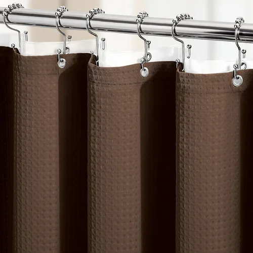 Vista 277 de Cortina de ducha de tela Dynamene verde oscuro - Cortinas de baño de tela de nido de abeja texturizadas resistentes, juego de cortinas de baño