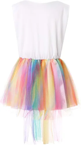 Vista 3 de Disfraz de unicornio arco iris, disfraz de Halloween para niñas, para fiestas, ocasiones especiales, trenza arcoíris