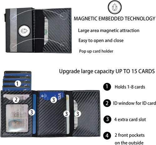 Vista 2 de AirTag - Cartera inteligente desplegable con bolsillo frontal con bloqueo RFID, tarjetero de crédito con clip para dinero, billetera delgada