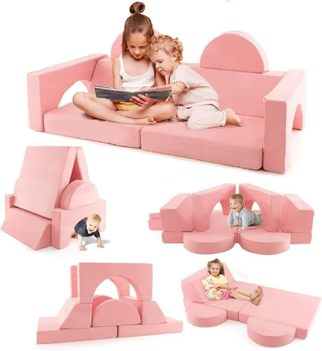 Vista 11 de INFANS Mondular - Sofá de juego para niños, 8 piezas, sofá seccional de construcción para sala de juegos, dormitorio, cojín imaginativo convertible