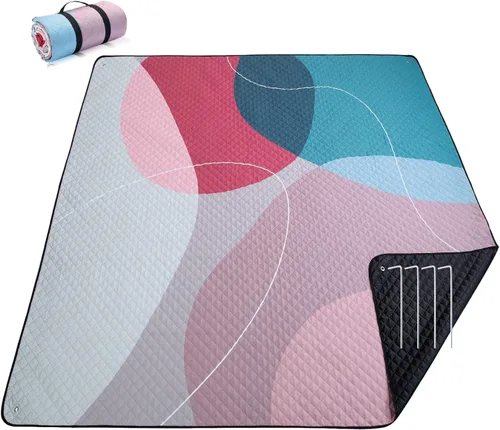Vista 13 de PY SUPER MODE Mantas de Picnic Extra Grandes, Manta de Playa Impermeable Plegable para Exteriores de Gran Tamaño 83x79" A Prueba de Arena