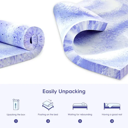 Vista 7 de ELEMUSE 4 Inch Ventilated Design Memory Foam Full Size Mattress Topper,Cooling Gel Infused Swirl Foam Pad for Pressure Relief Back Pain,Bed Topper