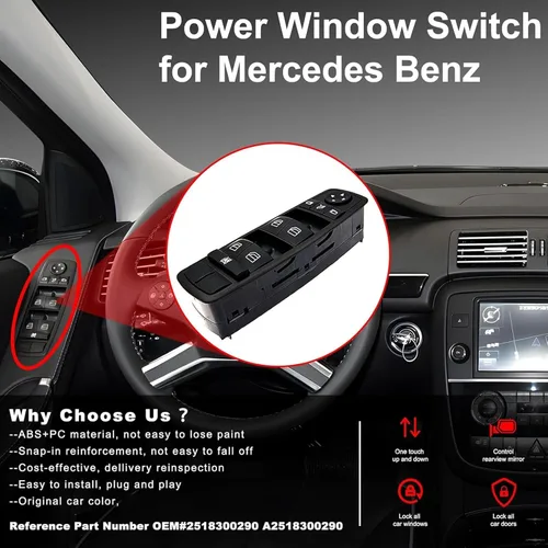Vista 2 de Geloo Reemplazo del botón de ventana para Mercedes Benz ML350 GL320 GL350 GL450 ML320 ML450 W164 interruptor de control de potencia maestro