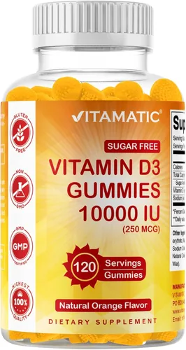 Vista 12 de Vitamatic Gomitas de Vitamina D3 sin Azúcar - 120 Gomitas a Base de Pectina - Gran Sabor - Huesos Saludables, Estado de Ánimo y Función del Sistema