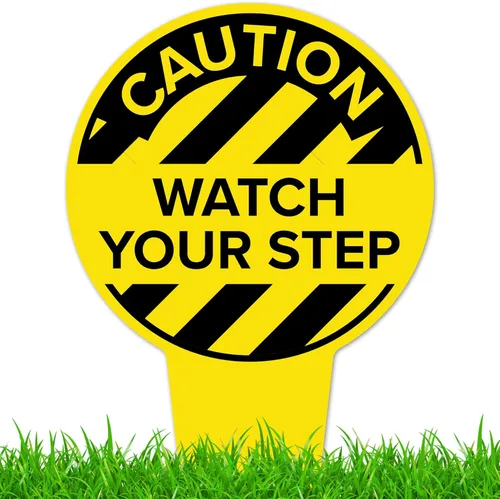Vista 11 de Caution Watch Your Step - Letrero de 7 x 13 pulgadas, estacas integradas de alta resistencia, uso en interiores y exteriores, compuesto de aluminio