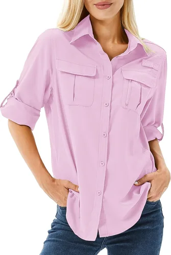 Vista 19 de Camisas de manga larga con protección solar UPF 50 para mujer Verde(Amy green)