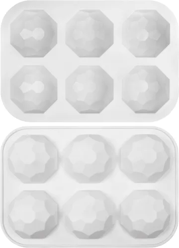 Vista 9 de 2 piezas de moldes de silicona para pastel de bola de diamante, moldes de silicona para hornear pastel de mousse geométrico 3D de media bola, moldes