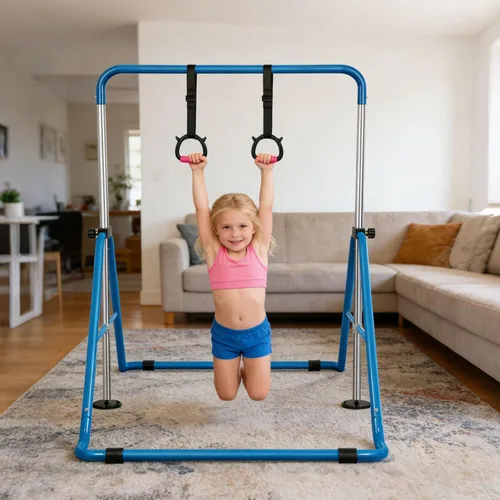 Vista 4 de Gymnastics Bar for Kids, Adjustable Height Gymnastic Horizontal Bars, Folding Expandable Gymnastics Equipment Junior Training Kip Bar for Home