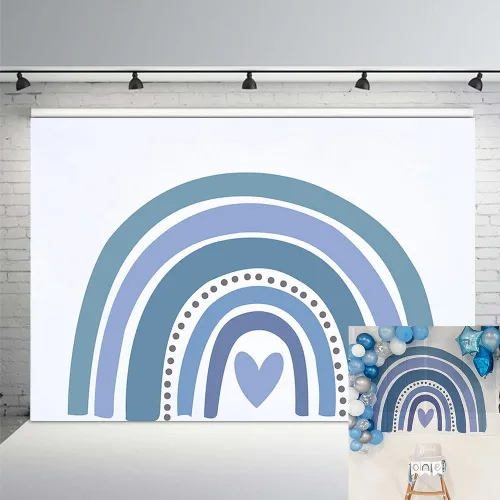 MEHOFOND Telón de fondo bohemio de cumpleaños azul arcoíris de 7 x 5 pies, fondo bohemio para fotografía de bebé niño, suministros de decoración de