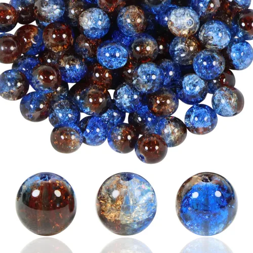 Vista 38 de 100 unidades de cuentas de vidrio craquelado de 10 mm para hacer joyería - Cuentas de cristal espaciadoras redondas a granel, suministros