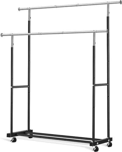 Vista 9 de VICERII Perchero para ropa, perchero resistente de 55.51 pulgadas con ruedas y estante inferior, con capacidad de 130LB, percheros para colgar ropa