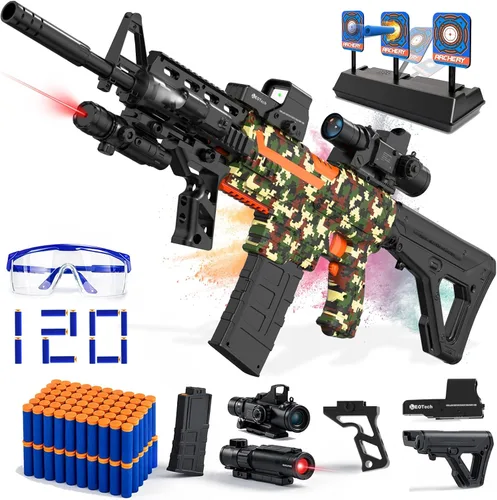 Vista 11 de Pistola automática de espuma de juguete con alcance, lanzador eléctrico de dardos de juguete con 120 dardos de espuma para pistolas, IR, linterna