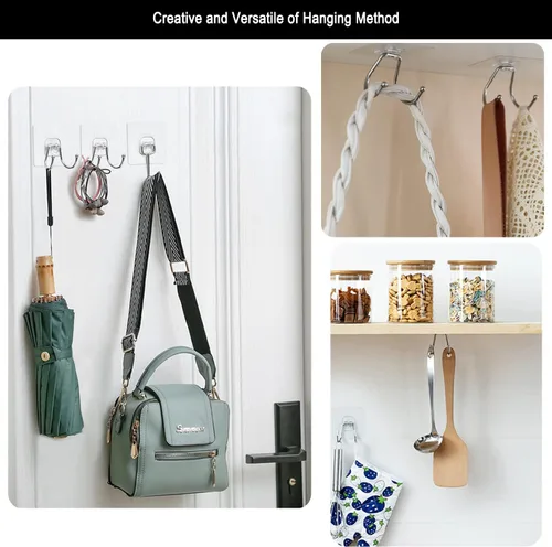Vista 5 de Paquete de 15 ganchos grandes de pared adhesivos dobles, sin daños, impermeables, de 33 libras máximo, resistentes, para colgar, transparentes, sin