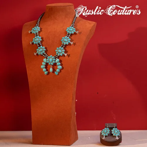 Vista 4 de Rustic Couture's Western - Juego de joyas para mujer, estilo vaquera, vintage, collar y aretes