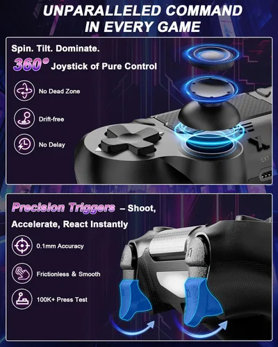 Vista 2 de Quevati Wireless Controller for PS-4, Dual Vibration Game Joystick/Motion Sensing/Touchpad/Speaker/3.5mm Audio Jack Headphone, Upgraded Six-Axis