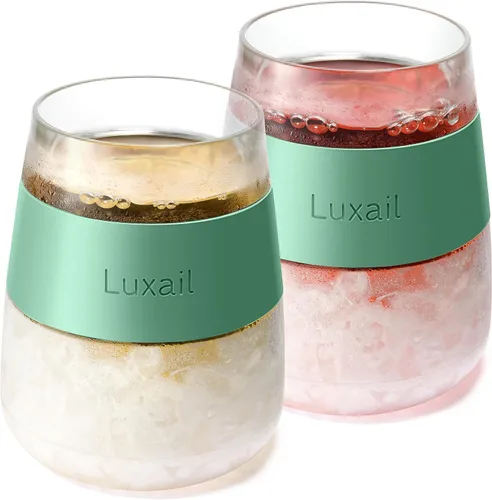 Vista 8 de luxail Copas de vino, juego de 2 copas de vino de plástico, regalos de vino, vaso de congelador con aislamiento de doble pared, copas para Coral