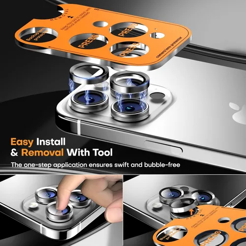 Vista 7 de Protector de lente de cámara para iPhone 17/16/16 Plus, Vidrio templado de metal Cubierta individual de lente de cámara [Anti-caída] Compatible