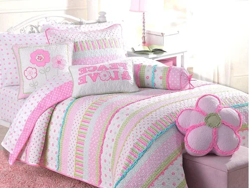 Vista 19 de Cozy Line Home Fashions Juego de ropa de cama reversible de 100 % algodón con estampado floral rosa lavanda y verde lavanda (flores, Queen, 6 piezas)