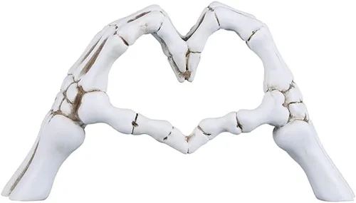 Vista 6 de RCFINE Estatuas de escritorio con forma de corazón, escultura de gesto de dedo, decoración de esqueleto, decoración de mano, corazón, estatuas