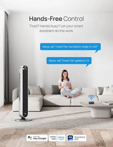 Vista 3 de Dreo Ventilador de torre de 42 pulgadas Pilot Max, ventiladores inteligentes mejorados 2023 para el hogar, funciona con Alexa/Google/App, ventilador